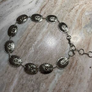 Vintage Hippie Concho Belt Silver Tone Metal Southwest Floral Stamped
